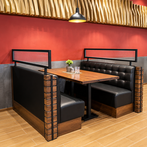 Meubles de bar de style américain, table et chaises de café en cuir noir, ensemble de sièges de bistrot industriels, banquette de restaurant - Product Image 4