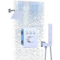 Système de douche à double jet de pluie, pommeau de douche à main chromé de 6 pouces, robinet thermostatique, design rectangulaire 14x20 pouces en laiton
