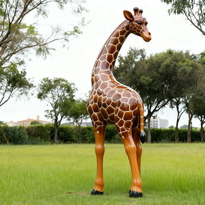 Sculpture de <span class=keywords><strong>girafe</strong></span> grandeur nature en résine de fibre de verre décorative d'extérieur, impression numérique, couleurs et logo personnalisables pour jardin - Product Image 3