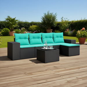 Set Divano da Esterno in Polyrattan Nero per 6 Persone con Cuscini, Design Contemporaneo - Product Image 2