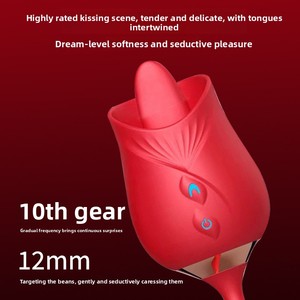 Vibrateur en silicone en forme de rose, extenseur de langue insérable pour femme, avec fonction de succion clitoridienne. - Product Image 1