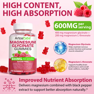 Gomitas de Glicinato de Magnesio Veganas Sin Azúcar ArtoaLabs 600mg, Gomitas de Glicinato de Magnesio de Alta Absorción para el Bienestar General - Product Image 3