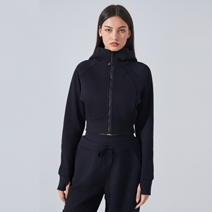 <span class=keywords><strong>Veste</strong></span> de yoga à col montant avec trou pour le pouce, coupe ajustée, doublée de <span class=keywords><strong>polaire</strong></span> respirante, fermeture éclair sur le devant, logo personnalisé, en spandex/nylon 220g - Product Image 6
