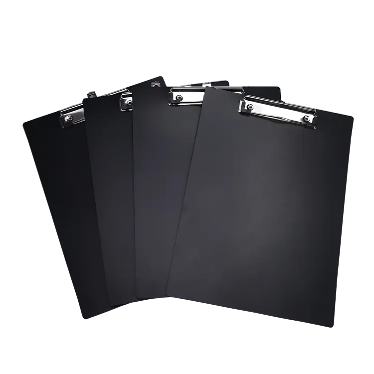 Placas de grampo de parede para escritório, placas de cores pretas personalizadas de plástico com clipe de baixo perfil tamanho de carta a4