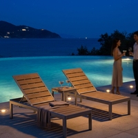 Chaise longue de villa au bord de la piscine, lit de repos en aluminium avec dossier réglable et lattes en teck, résistant aux intempéries, pour patio extérieur