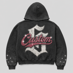 Sweat à capuche noir en strass, coupe courte, entièrement zippé, avec motif ange, manches cloutées, coupe ample et épaisse, style streetwear, vente en gros, personnalisable pour homme - Product Image 2