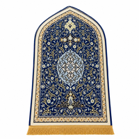 Ensemble de tapis de prière islamique, tapis en polyester fait main, antidérapant, lavable, motif floral, bleu, tapis arqué pour la maison