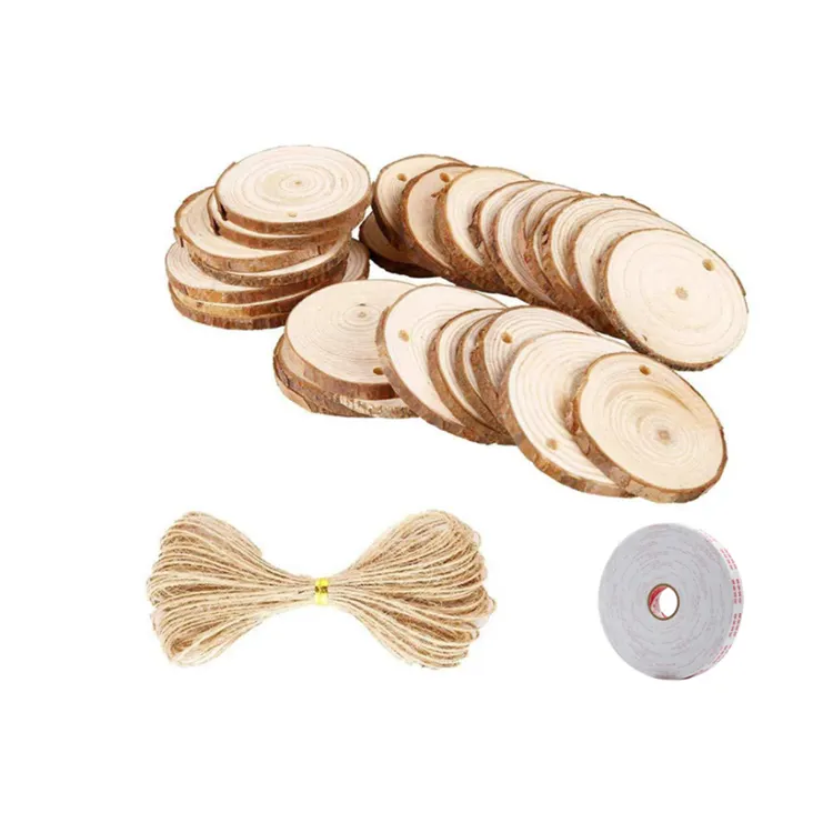 High Quality Round Tree Slice Wood Slices For Crafts Natural Wood Chips With Holes And Bark