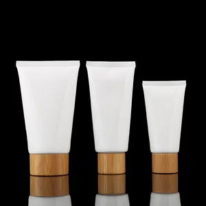 50Ml 100Ml 120Ml 150Ml Gezicht Cleanser Zonnebrandcrème Bb Cream Cosmetische Fles Buis Wit Plastic Squeeze Tube met Bamboe Cap