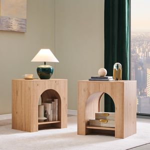 Arched End Table Set of 2 with Type-C Charging Station, Modern Bedroom NightStand Shelf, Side Outlet - Product Image 1