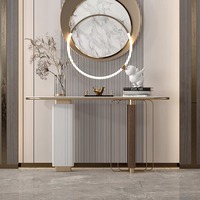 Table d'Appoint Demi-ronde de Porche Haut de Gamme, Meuble d'Extrémité de Couloir Mural, Table Basse Moderne en Métal et Fer pour Salon