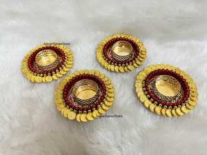 Rouge et doré beau bougeoir fabriqué à la main dessus de table photophore bougie Diwali Diya bougeoir en gros - Product Image 3