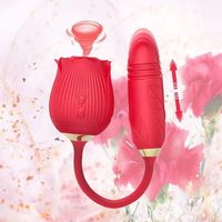 Niedriger Preis 2 in1 Rose Sexspielzeug Stimulator Adult Toys Klitoris Zunge lecken G-Punkt Vibratoren Schub Dildo Vibrator für Frauen