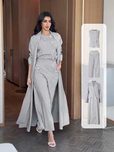 Ensemble trois pièces pour femme : gilet, pantalon et robe abaya, tenue modeste, kaftan abaya, automne/printemps, respirant - Product Image 2