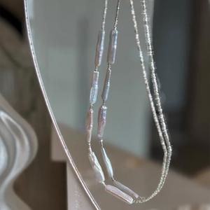 Collar de Plata Gris con Perla Barroca Natural, Diseño Francés, Lujo Ligero, Cadena de Clavícula Rota de Plata S925 - Product Image 2