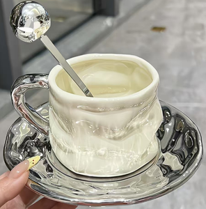 Taza <span class=keywords><strong>de</strong></span> Café <span class=keywords><strong>de</strong></span> Cerámica <span class=keywords><strong>de</strong></span> Lujo Europea <span class=keywords><strong>de</strong></span> Alta Calidad, Tazas y Platillos <span class=keywords><strong>de</strong></span> Cerámica, Vajilla, Taza con Asa Plateada - Product Image 6