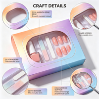Boîte cadeau personnalisée en forme de fenêtre ovale pour faux ongles, emballage en papier holographique