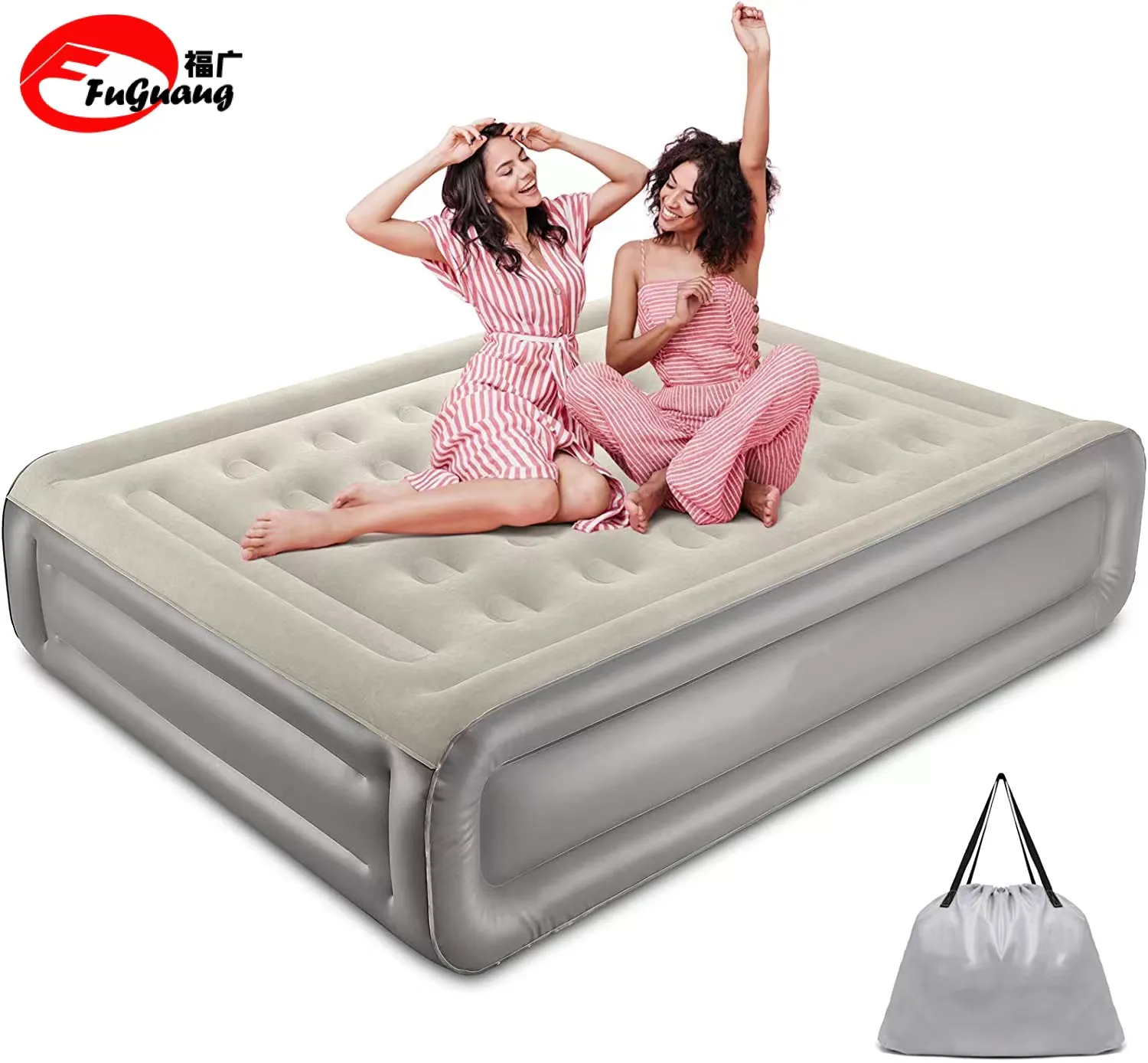 Matelas à air souple et confortable, floqué en argent, pompe à air intégrée, lit gonflable, adapté au camping en plein air, au salon intérieur