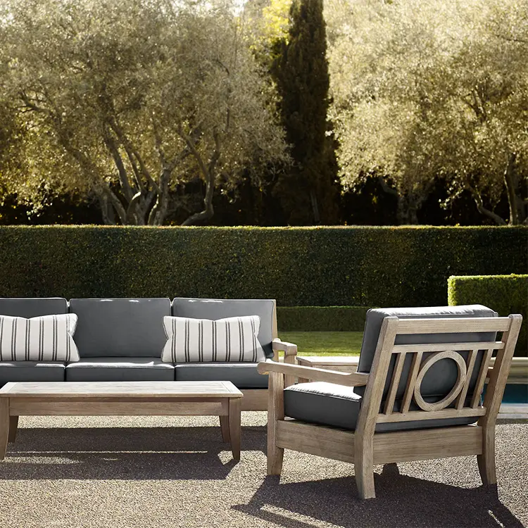 Luxe Tuin Set Carving Outdoor Design Sofa Hotel Patio Meubelen Vrije Tijd Amerikaanse Teak Houten Sofa Sets Met Salontafel