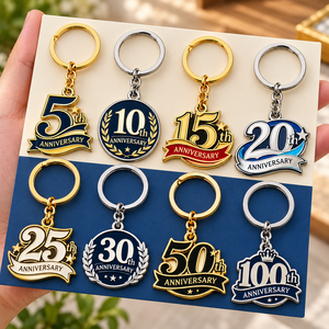 Portachiavi in Metallo Personalizzato per Anniversari, Anello Portachiavi Smaltato per Celebrazioni del 5°, 10°, <span class=keywords><strong>15</strong></span>°, 20°, 25°, 50° Anniversario, Regalo per Eventi Aziendali - Product Image 1