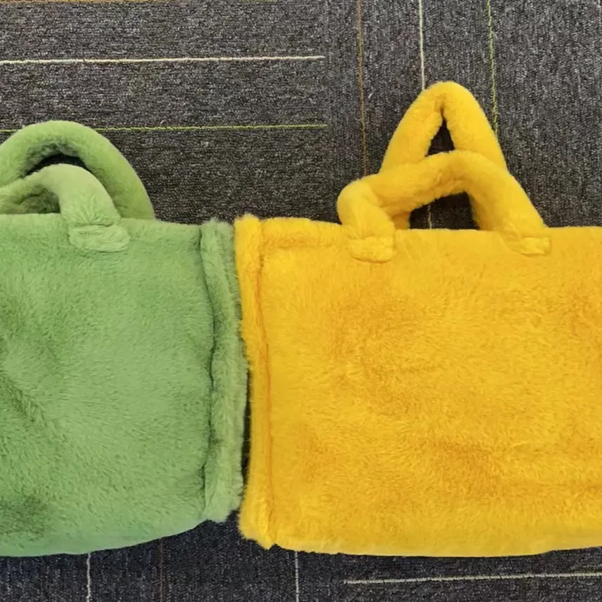 Couverture souple + sac à main en peluche, nouveauté mode automne, vert et jaune