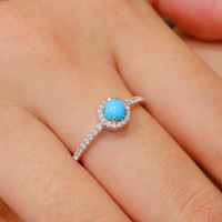 Bague Chic en Argent Sterling 925 avec Halo de Turquoise, Pierre Ronde Bleue Pavée, Bagues Fines