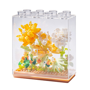 Flower Building Blocks Transparent <b>Display</b> <b>Case</b> 200-400 Pieces Assembly Toy For Youth Desktop Ornament Gift - Product Image 5