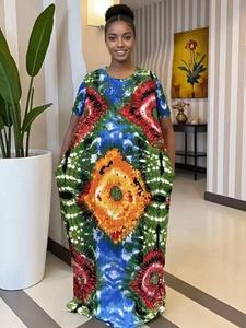 Tendance et très vendue : Robe d'été décontractée ample et respirante pour femme, en polyester, avec imprimé numérique africain et motif diamant, avec ceinture large - Product Image 2