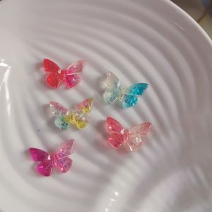 100 pièces de breloques en résine pour enfants, dégradé de couleurs arc-en-ciel, décorations de fée marine, papillon, cœur, queue de poisson - Product Image 1