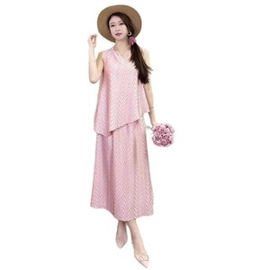 Prodotto Più Venduto dell'<span class=keywords><strong>Estate</strong></span>: Elegante Completo da Spiaggia a Due Pezzi <span class=keywords><strong>per</strong></span> Donna, Senza Maniche, Vestibilità Regolare, Stile Miyake Plissettato, Lunghezza alla Caviglia - Product Image 5