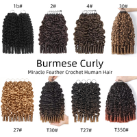 Extensions de cheveux humains au crochet en plumes Alibaba, vente chaude, usine, pas cher, brésilien, 25g, bouclé birman, fournisseur de cheveux à tresser style bohème