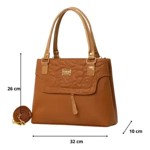 Bolso de mano para mujer Fana Amelia M3739 de piel de camello acolchado con decoración de plumas y perlas, tres asas, estilo casual moderno - Product Image 4