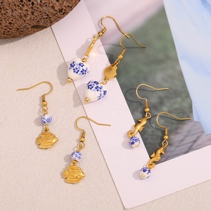 Dingran Trend moda Acero inoxidable chapado en oro joyería Shell & Fish Celado gancho gota pendientes para mujer - Product Image 4