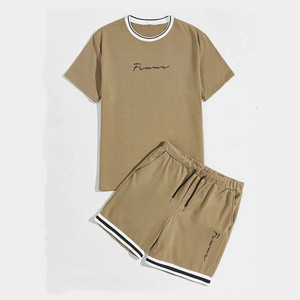 Hombres Colorblock Letter Top & Drawstring Waist Shorts Set Venta al por mayor Moq Will Be 80sets One Color - Product Image 6