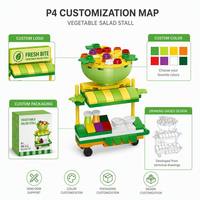 Set de Construcción de Carrito de Comida con Tazón de Ensalada Personalizado, Modelo DIY de Mini Puesto de Calle Colorido para Exhibición y Juego