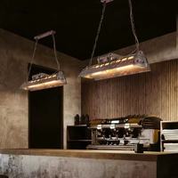 Luminaire suspendu vintage industriel steampunk, couleur bronze vieilli, abat-jour en forme de barquette, ampoules à filament, dessus à fentes pour restaurant, bar, cuisine