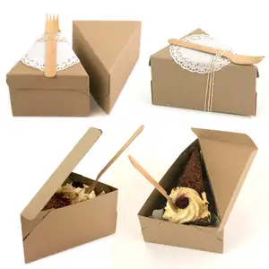 Wholesales Brown Kraft Paper A Slice Cake Tiramisu Packaging Box For Bakery