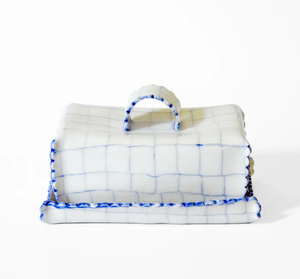 Nouveau beurrier moderne à carreaux avec couvercle Beurrier rectangulaire géométrique Conteneurs à beurre de luxe avec bord à volants - Product Image 5