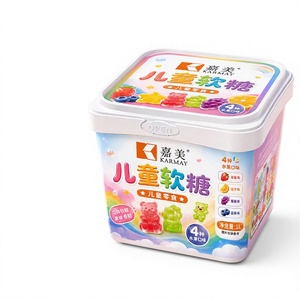 Karmay Kids Soft Candy 1L Square <b>Food</b> Grade <b>Plastic</b> <b>Container</b> With Colorful Bear Shapes For Snack Storage - Product Image 1