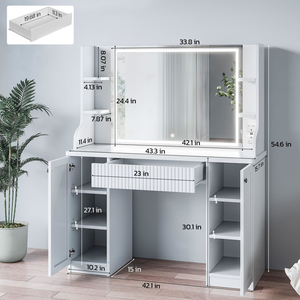 Factory Direct Fluted Drawer Design Brightness Dressing <b>Table</b> <b>Vanity</b> Desk with Mirror and Drawers - Product Image 6