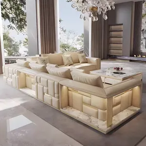 2024 Designer Crack Meubelen Woonkamer Set Luxe Moderne Elegante Villa Echt Lederen Hoek Slaapbank Sofa Home Meubelen