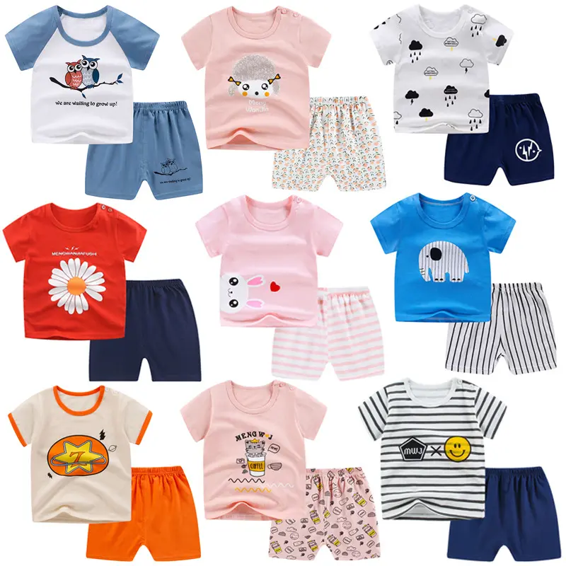 La tuta a maniche corte per bambini primavera estate è traspirante e confortevole abbigliamento per bambini per neonati set di due pezzi vestiti per bambini
