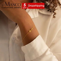 Gelang Nama Pribadi EManco untuk Wanita dan Remaja Putri, Rantai Baja Anti Karat, Liontin Huruf yang Dapat Disesuaikan, Gelang Pesona Unik, Perhiasan Kustom