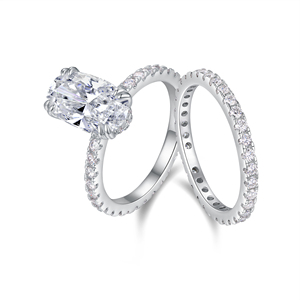 Gemma taglio ovale eccellente Moissanite anello donna <span class=keywords><strong>argento</strong></span> Sterling <span class=keywords><strong>925</strong></span> anelli sottili Muti-pietre matrimonio grande Moissanite Set anelli - Product Image 3