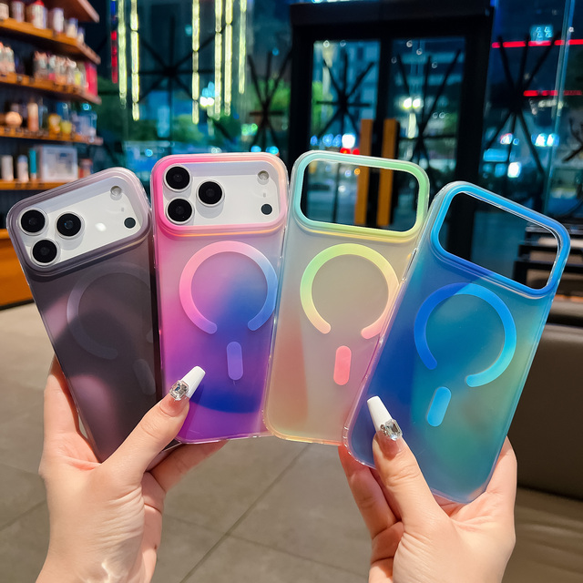 IMD Gradient Colorful TPU+PC Translucent Phone Case for iPhone 13 14 15 16 17 Pro Max Wireless Charging Strong Magnetic Cover