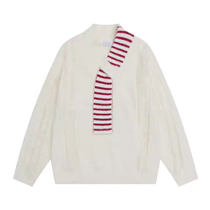 Pull-over tricoté décontracté en <span class=keywords><strong>laine</strong></span>/cachemire personnalisé à col rond avec motif géométrique <span class=keywords><strong>et</strong></span> ceinture décorative – Collection Automne - Product Image 3