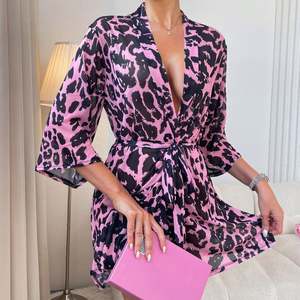 XX114 Camisón Sexy para Mujer, Bata de Dormir con Cinturón, Estampado de Leopardo, Ropa de Dormir Erótica para Mujer - Product Image 2