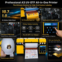 Imprimante textile UV DTF A3 à double tête XP600 avec laminateur automatique CMYK+W+Vernis, estampage à chaud or, réservoir d'encre rechargeable 300 mm