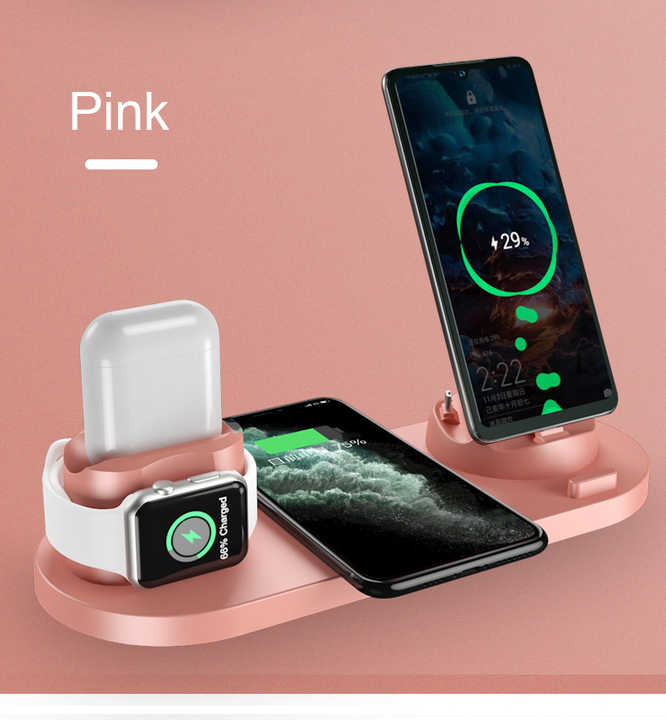 6 in 1 wireless charging stand QI Certified Fast Wireless Charger Station Dock for iWatch