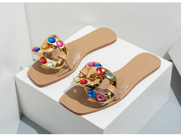 Candy Color Rhinestone Flat Women's flip-flops Fashion Metal Buckle Transparent Slipper Sandals